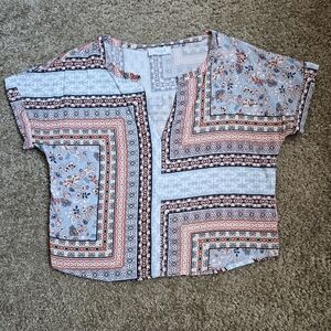 Sage The Label Bohemian Patchwork Short Sleeve Crop Top, Size Small